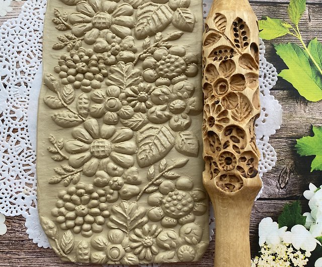 Embossed rolling pin, engraved rolling pin for cookies, pattern with rowan.  - Shop Engraved Rolling Pins Cuisine - Pinkoi
