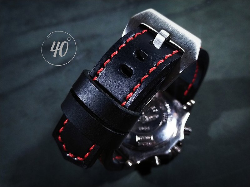 ブラックの本革時計ストラップ、ブッテロ革時計ストラップ、手作り時計ストラップ - 腕時計ベルト - 革 ブラック