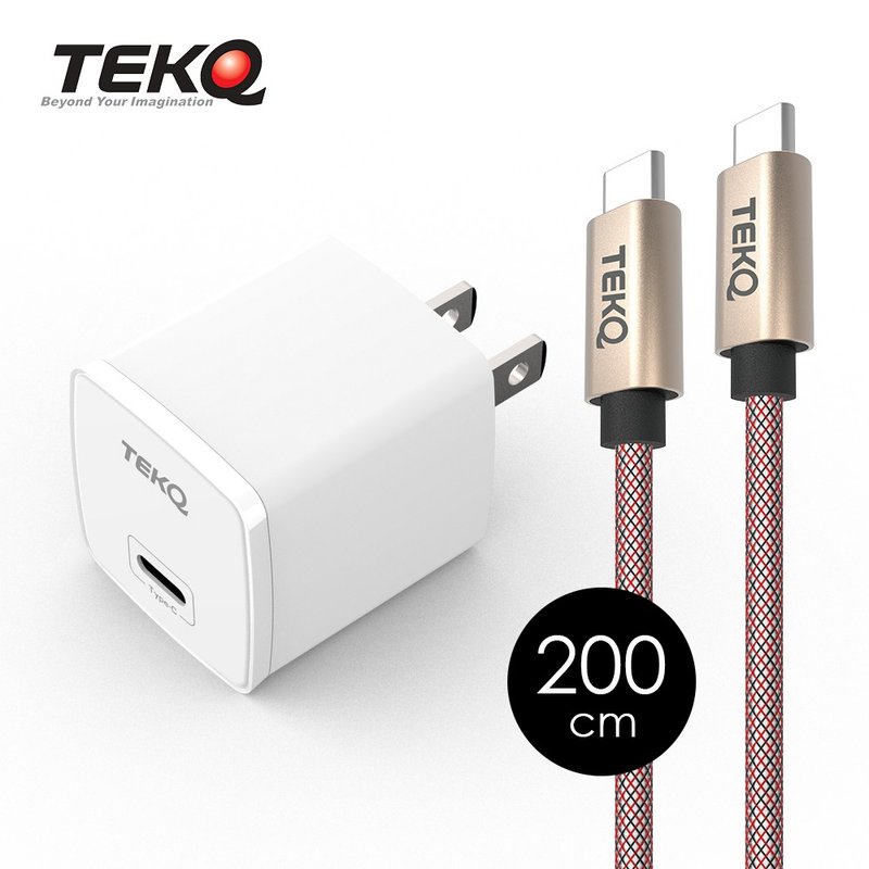 【TEKQ】20W USB-C PD 快速充電器+TEKQ USB-C 快充傳輸線-200cm - 行動電源/充電線 - 其他材質 白色