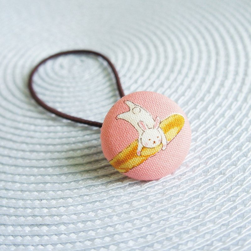 Lovely【兔子法國麵包包扣鬆緊髮束】粉紅(1個) - 髮夾/髮圈 - 棉．麻 粉紅色