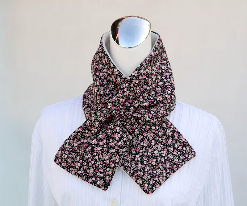 復古碎花玫瑰可調式短圍巾 scarf 保暖圍脖 雙面雙色  - 圍巾/披肩 - 棉．麻 多色