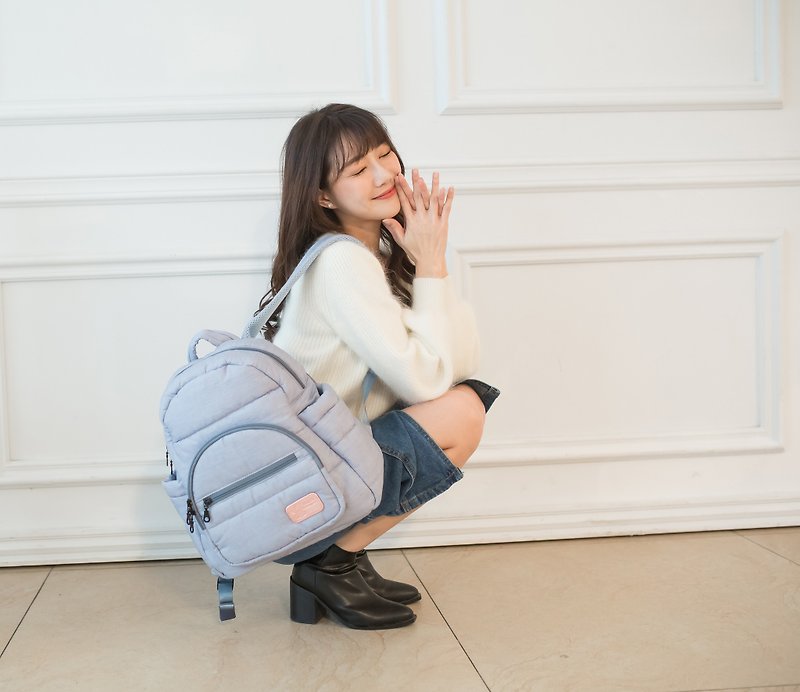 [Multi-layer storage] middle back backpack - 恬静丹宁蓝 - Diaper Bags - Polyester Transparent