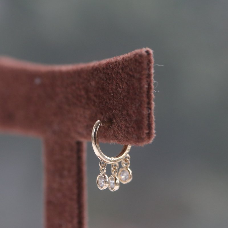 14K C-shaped curtain diamond bead earrings (single) ear bone and ear socket will not fade - ต่างหู - เครื่องประดับ สีทอง