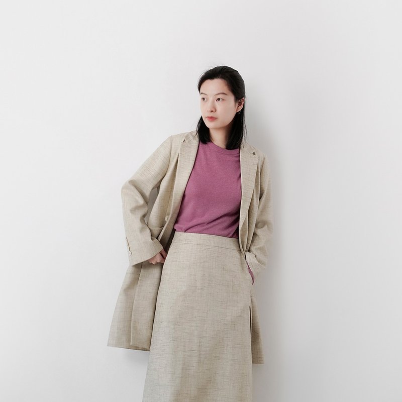 Chestnut Research Institute | Gamine Cream Mushroom White Mottled Worsted Wool Linen Collar Casual Windbreaker Jacket - เสื้อสูท/เสื้อคลุมยาว - ขนแกะ 