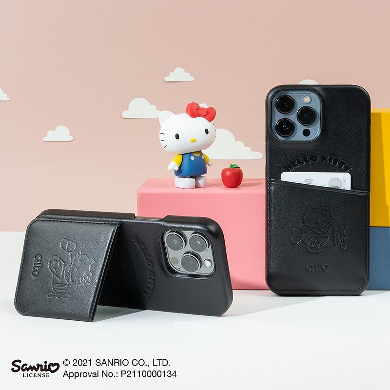 Genuine Leather Phone Cases Black - Hello Kitty Co-branded Limited - iPhone 13/Pro/Max Leather Wallet Case-Black