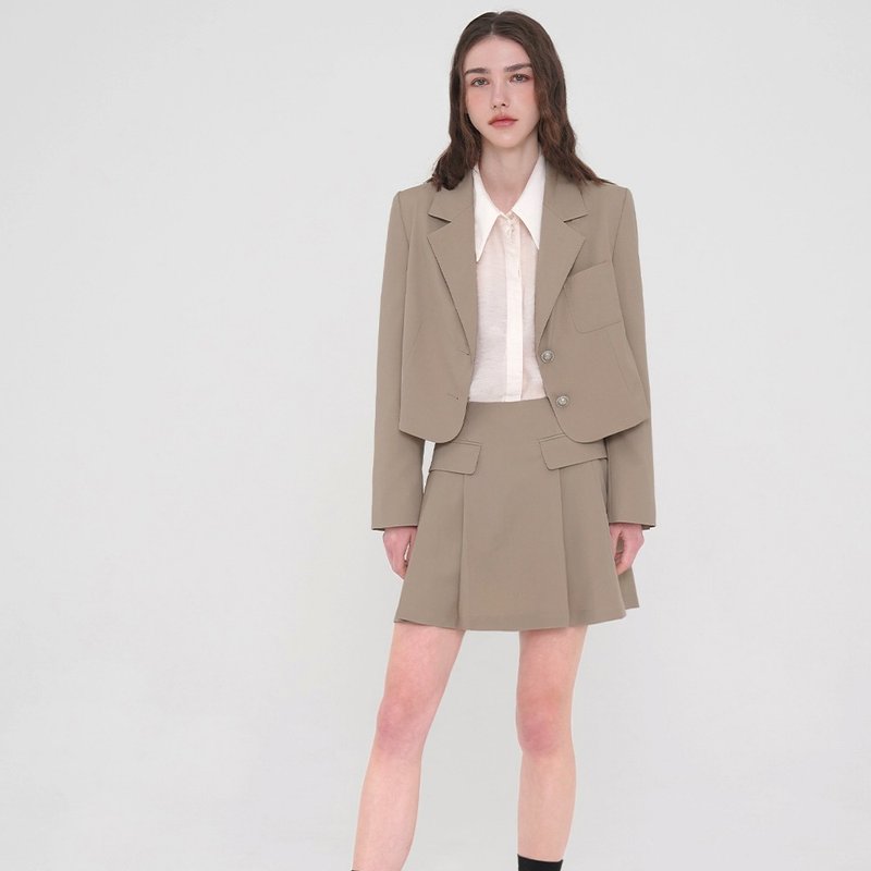 Korea sisterhood, Pleated mini skirt - Beige - 裙子/長裙 - 聚酯纖維 卡其色