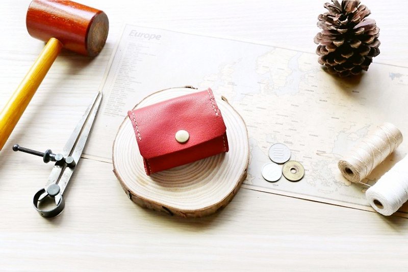 Leather change purse red wine purse leather - กระเป๋าใส่เหรียญ - หนังแท้ สีแดง