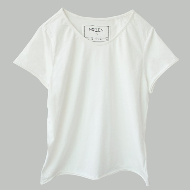 White Blue Simple Short Sleeve T-Shirt - เสื้อยืดผู้หญิง - ผ้าฝ้าย/ผ้าลินิน 