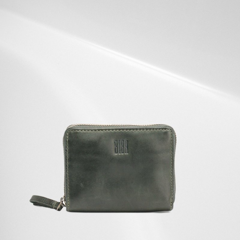 [Spain BIBA] Boston L-shaped zipper cowhide short clip dark green - Wallets - Genuine Leather Green