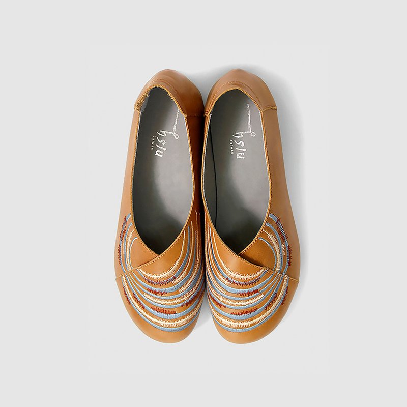 刺繡散步平底鞋- 甘樂中/焦糖棕 - 其他女皮鞋 - 真皮 咖啡色