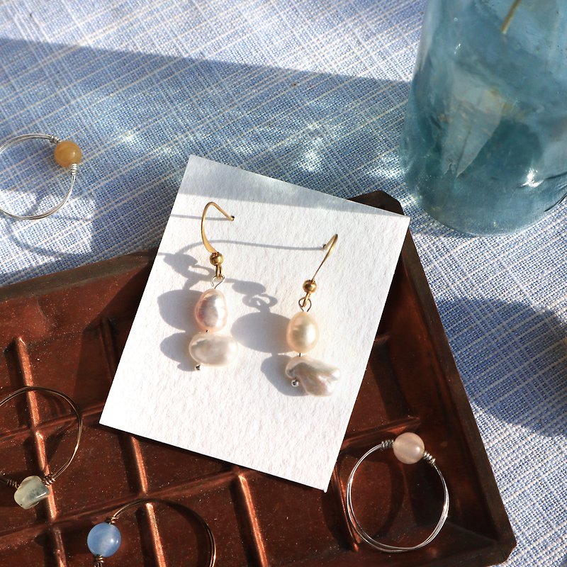 淡水珍珠系列-小天使 可改夾式 - 耳環/耳夾 - 珍珠 白色