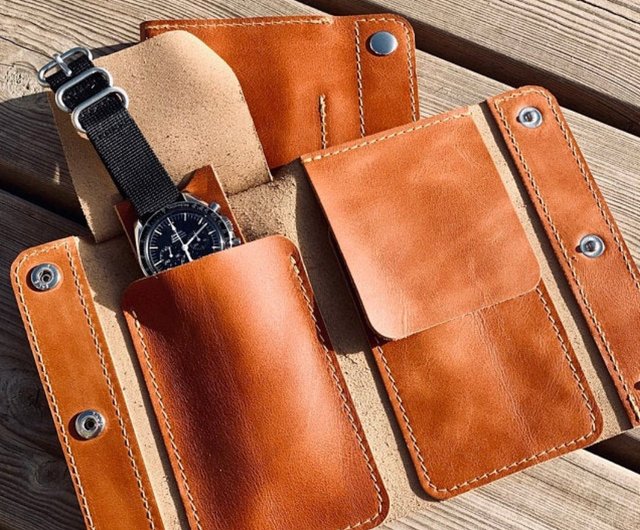 Leather Watch Roll Case for 4 Watches