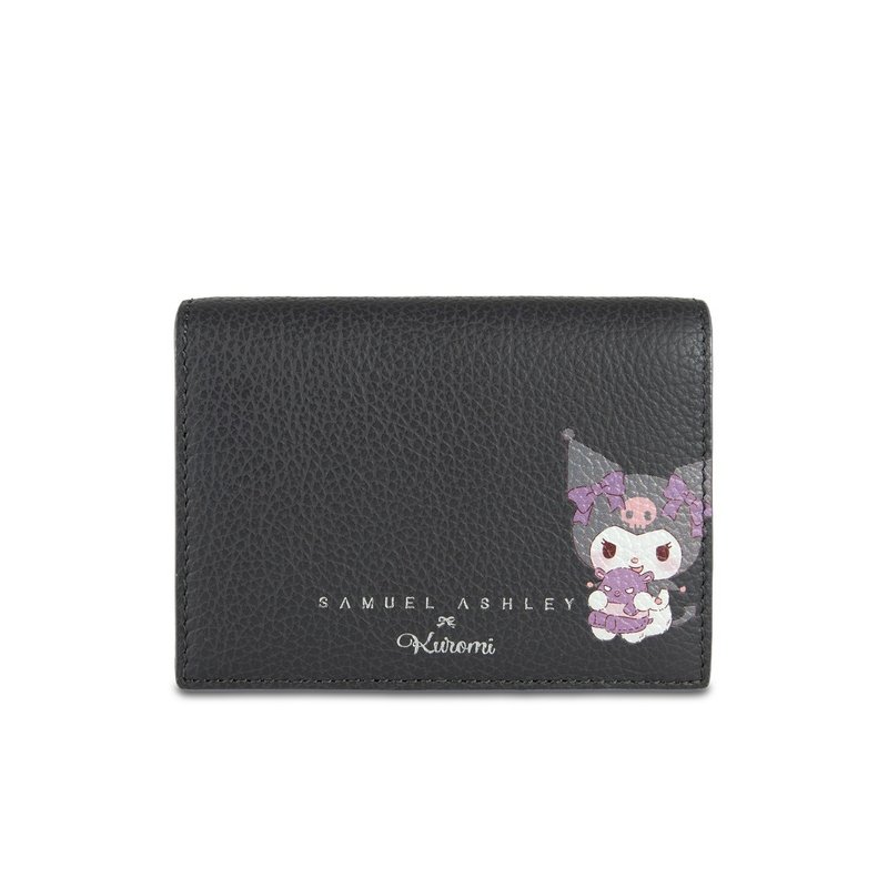 【CROSSOVER】Samuel Ashley x Kuromi Bi-fold Leather Wallet - Dark Grey - กระเป๋าสตางค์ - หนังแท้ สีเทา