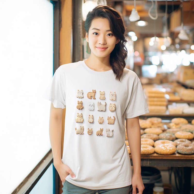 大喵星帝國皇家餅干凡物制原創純棉男女款印花棉T - 女 T 恤 - 棉．麻 白色