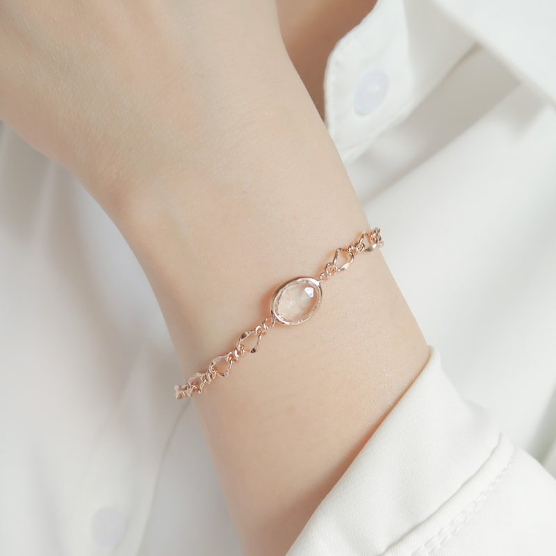 Valentine's Day Gift 925 Sterling Silver 18K Rose Gold White Crystal Customized Engraving Bracelet - สร้อยข้อมือ - เงินแท้ สีกากี