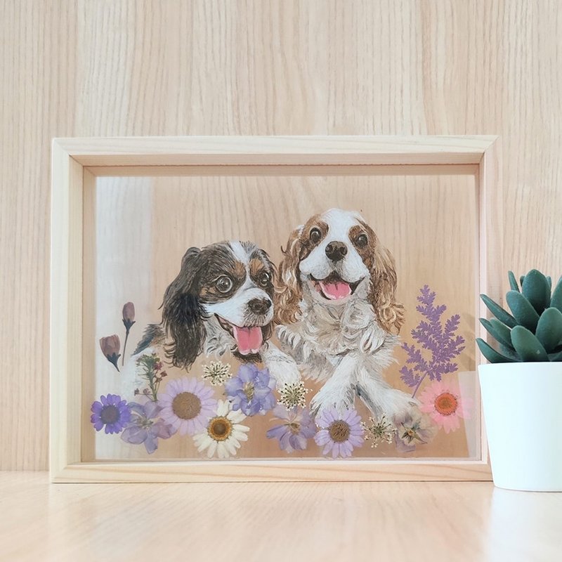 [Customized] Pet dog-dried flower embossed-transparent film photo frame-one or two- - ภาพวาดบุคคล - พลาสติก 