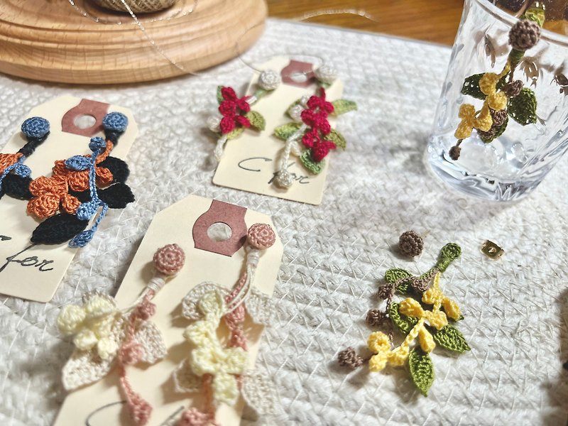 Fern fern floral crochet crocheted woolen earrings and ear pins customized gifts - Earrings & Clip-ons - Cotton & Hemp Multicolor
