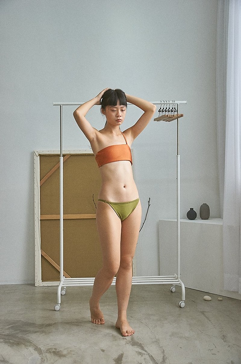 STRIPED WAIST-BAND BIKINI BOTTOM - Women's Swimwear - Polyester Orange