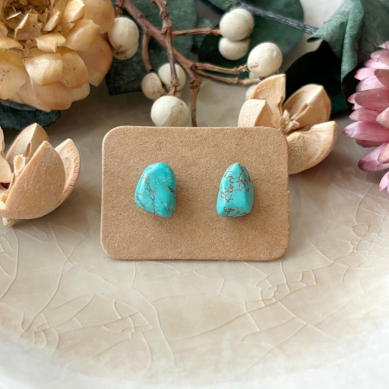 Shiguang-Natural Ore Earrings-Turquoise 09 - ต่างหู - หิน สีเขียว