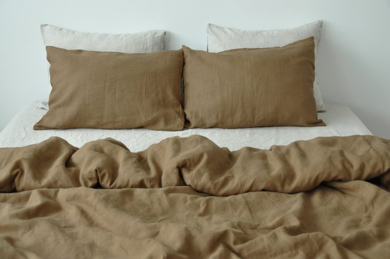 Taupe linen pillowcase / Brown pillow cover / Euro, American, Taiwan size - 寢具/床包 - 亞麻 咖啡色