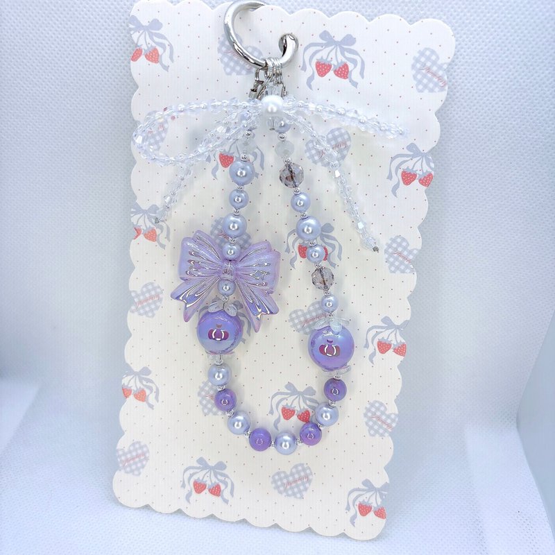 Rom828串珠手機鍊-紫色蝴蝶結 - 吊飾/掛飾 - 其他材質 