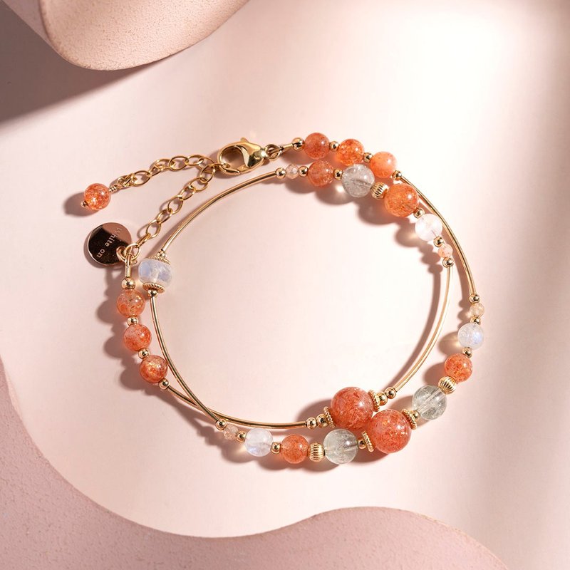 Arusha sunstone Stone 14K gold-filled crystal double circle bracelet as a gift for Tai Sui - สร้อยข้อมือ - คริสตัล สีส้ม