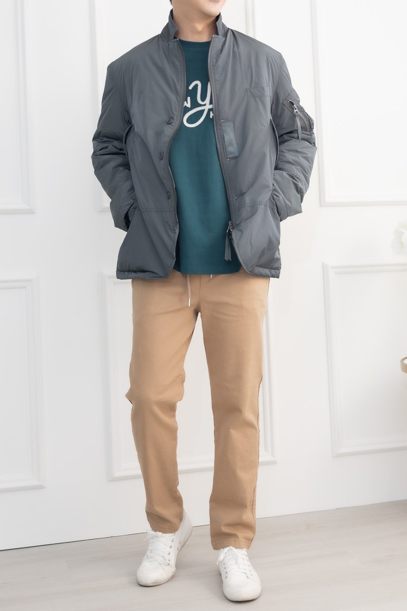 防風立領外套 灰綠色 - 男夾克/外套 - 其他材質 綠色