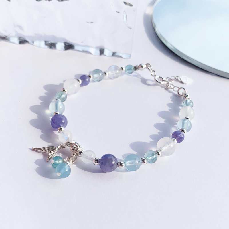 坦桑石 海藍寶 藍磷灰 月光石 S925純銀 天然水晶手鍊 - 手鍊/手環 - 水晶 多色