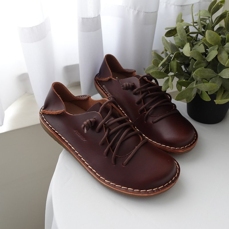 [Retro Literary Youth] MIT comfortable casual shoes. Genuine Leather. Hojicha coffee 8505 - รองเท้าลำลองผู้หญิง - หนังแท้ สีนำ้ตาล