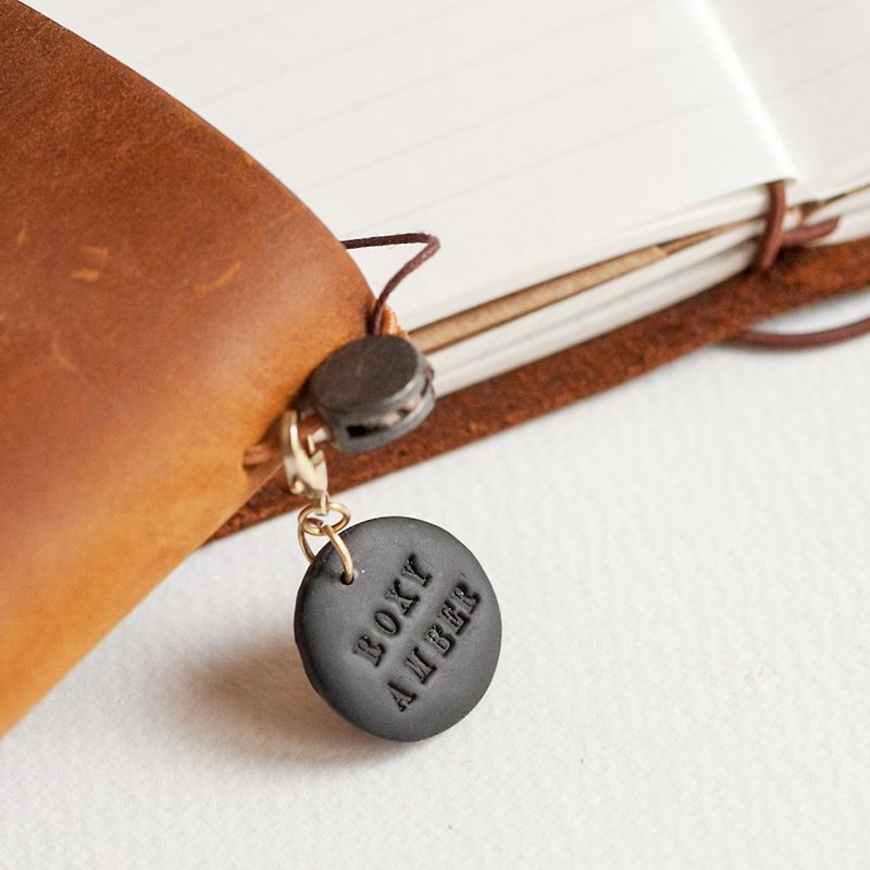 Customized lettering soft ceramic tag hand account log Traveler's Notebook pet tag - Charms - Pottery Black