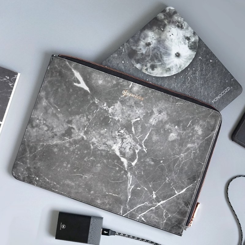 POSH | Macbook Pro W/USB-C 雲石紋皮革保護套－黑雲石紋 - 平板/電腦保護殼 - 真皮 黑色