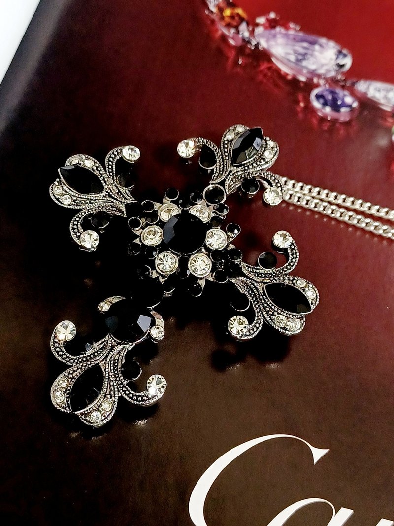 vintage jewelry  古典歌德奧地利水晶十字架 胸針 項鍊 - 項鍊 - 其他金屬 
