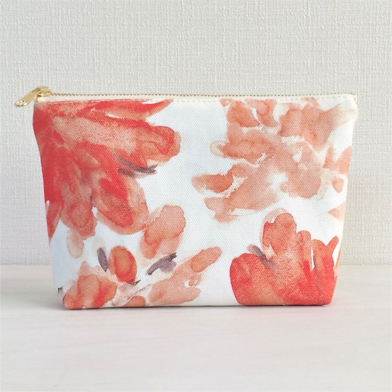 Bloom Flower Machi with Pouch Floral Pattern Orange - กระเป๋าเครื่องสำอาง - ผ้าฝ้าย/ผ้าลินิน สีส้ม