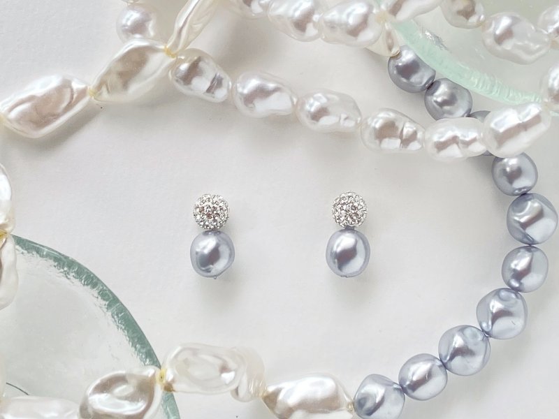パールピアス/イヤリング/シルバー/入学式/結婚式/シンプル snow man ( gray pearl ) - 耳環/耳夾/耳骨夾 - 珍珠 銀色
