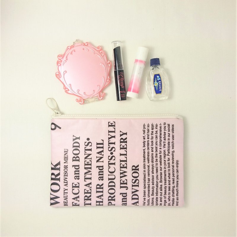 [FMQ / small bag] waterproof. English word. Powder x blue - Toiletry Bags & Pouches - Cotton & Hemp Pink