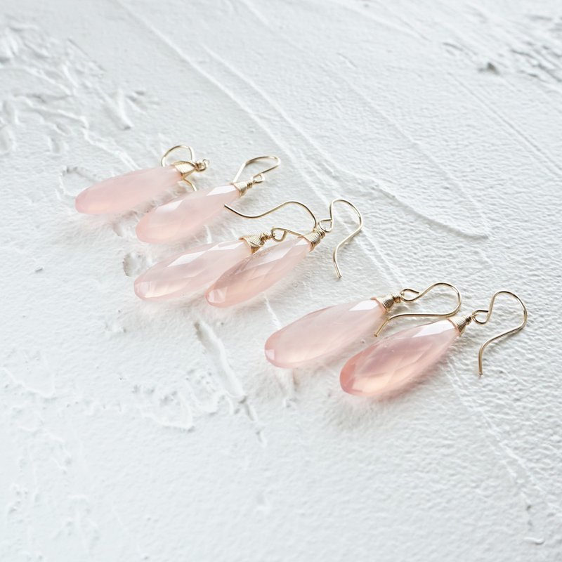 14kgf*Light Pink Chalcedony pierced earrings / earrings - 耳環/耳夾/耳骨夾 - 寶石 粉紅色