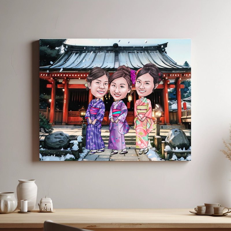 Custom Portrait on Canvas Personalised Wall Art Cartoon Drawing from Photo - ภาพวาดบุคคล - เส้นใยสังเคราะห์ ขาว