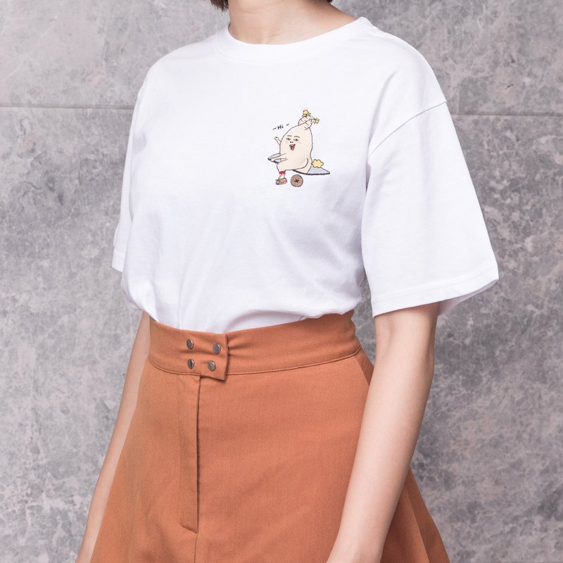 象牙君的屁股和屁屁刺繡上衣 T-shirt - 帽T/大學T - 棉．麻 白色