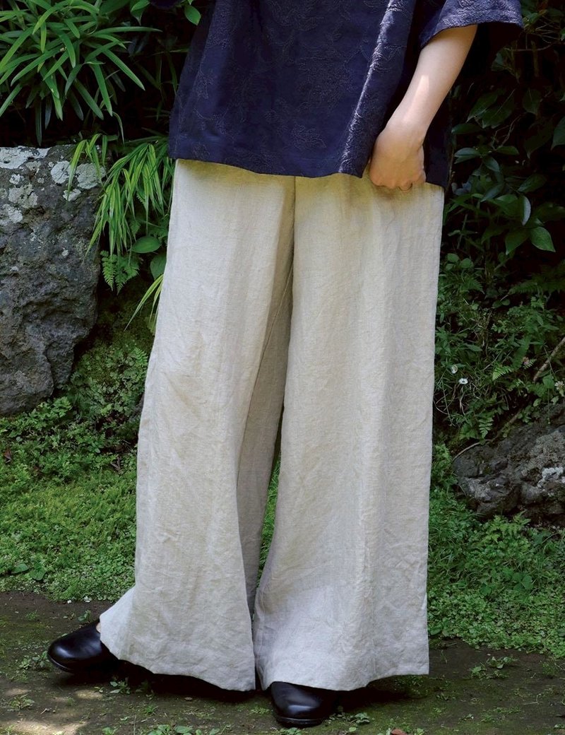リネン 生成色のフレアワイドパンツ - 女長褲 - 棉．麻 卡其色