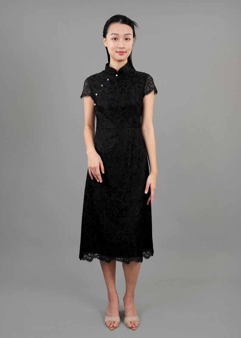 墨綠絲絨露背旗袍 |晚裝禮服|香港設計|氣質|中西合璧 - 旗袍/改良式旗袍 - 其他材質 黑色