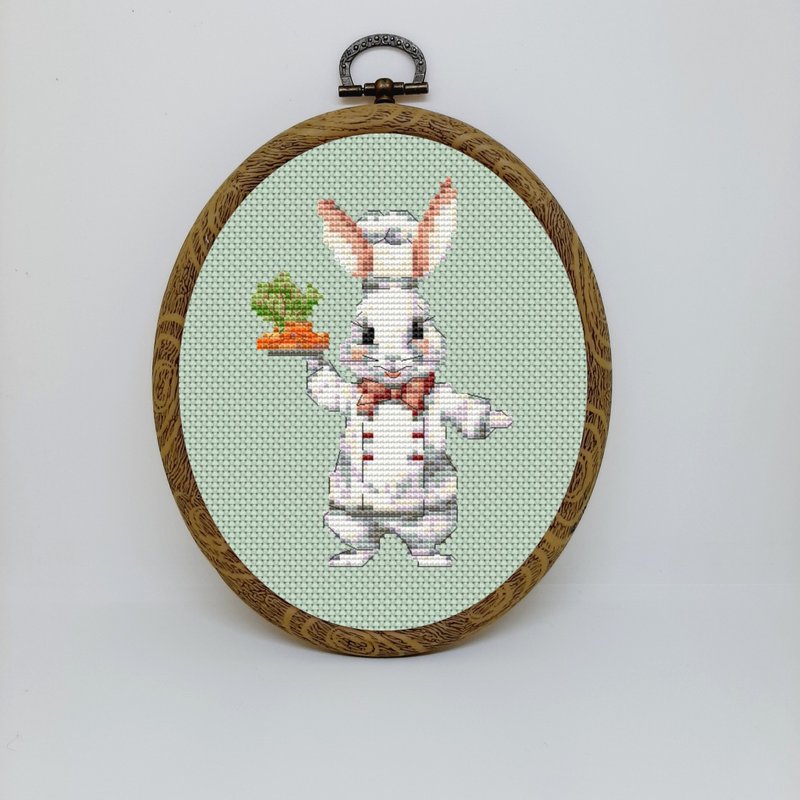 Rabbit Chef with Carrot cross stitch pattern pdf, Banny embroidery DIY - 其他數位設計 - 其他材質 