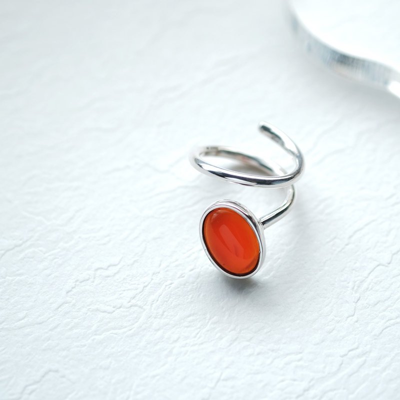 Carnelian 2-row ring Silver 925 - แหวนทั่วไป - โลหะ สีแดง