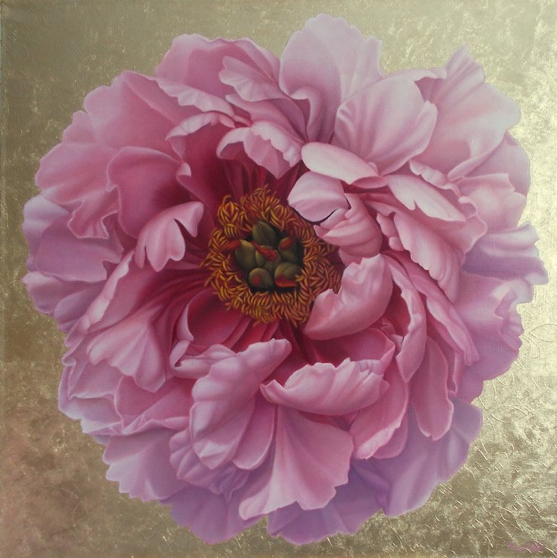 Large peony painting Original floral design Pink peony flower Square Wall Art - Wall Décor - Other Materials Multicolor