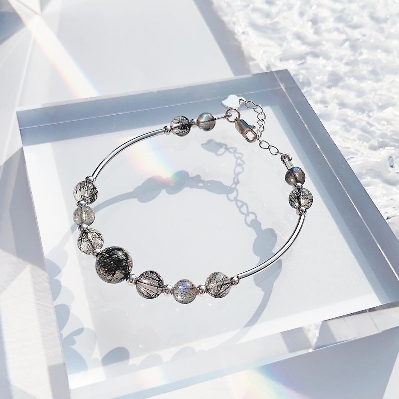 Black Hair Crystal Labradorite S925 Sterling Silver Natural Crystal Bracelet - Bracelets - Crystal Multicolor
