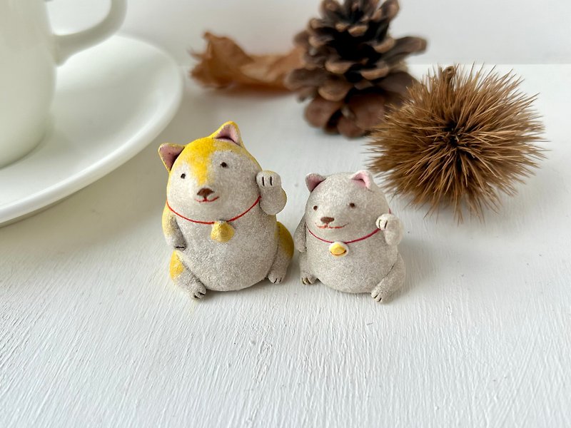 A combination of a welcoming Shiba Inu and a Shiba Inu puppy - Stuffed Dolls & Figurines - Pottery Yellow