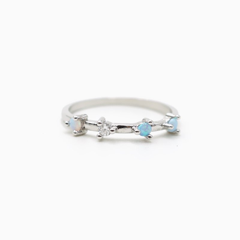歐泊鋯鑽流星戒指 - 戒指 - 寶石 銀色
