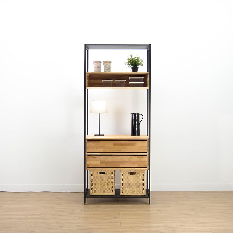 Creeso-Shido 40 industrial style entrance cabinet storage cabinet - ชั้นวางหนังสือ - โลหะ สีดำ