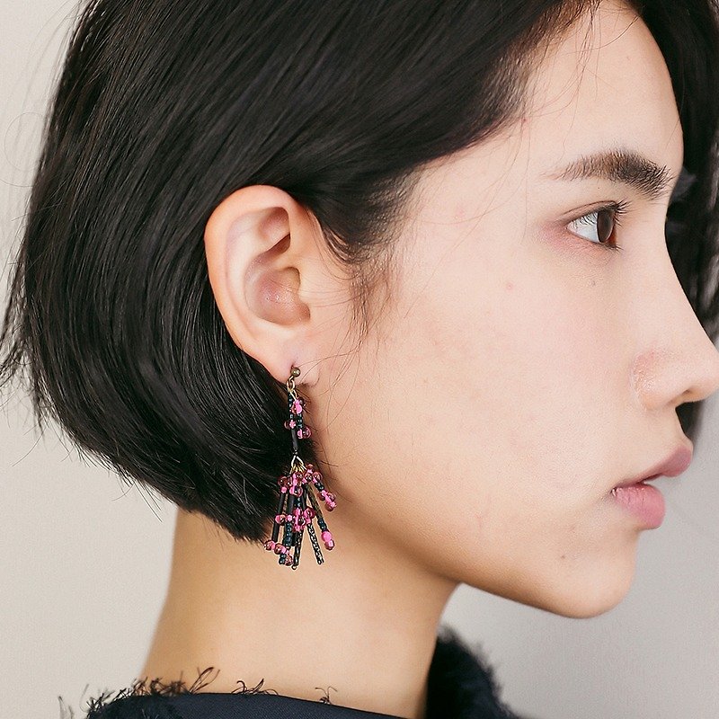 Pink noise asymmetric explosion earrings - Earrings & Clip-ons - Other Metals Pink