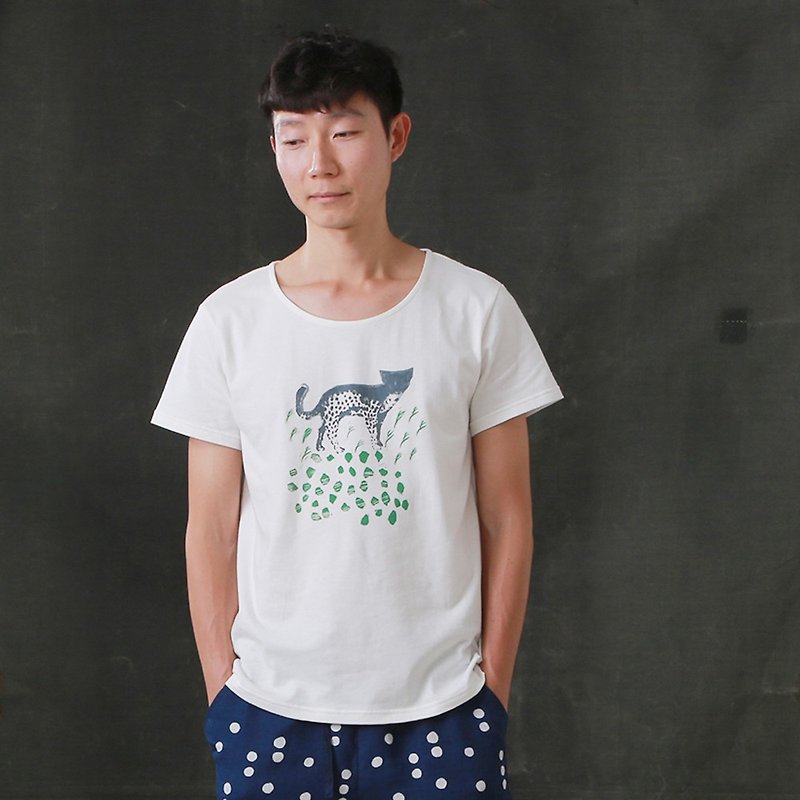 Mushroom Mogu / organic cotton shirt / stone tiger / MM - เสื้อฮู้ด - ผ้าฝ้าย/ผ้าลินิน ขาว