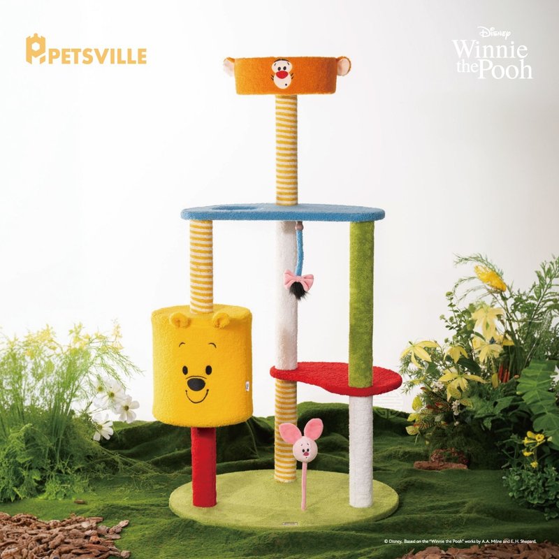 【預購優惠中】PETSVILLE&迪士尼_小熊維尼派對貓爬架 - 貓跳台/貓抓板 - 聚酯纖維 黃色
